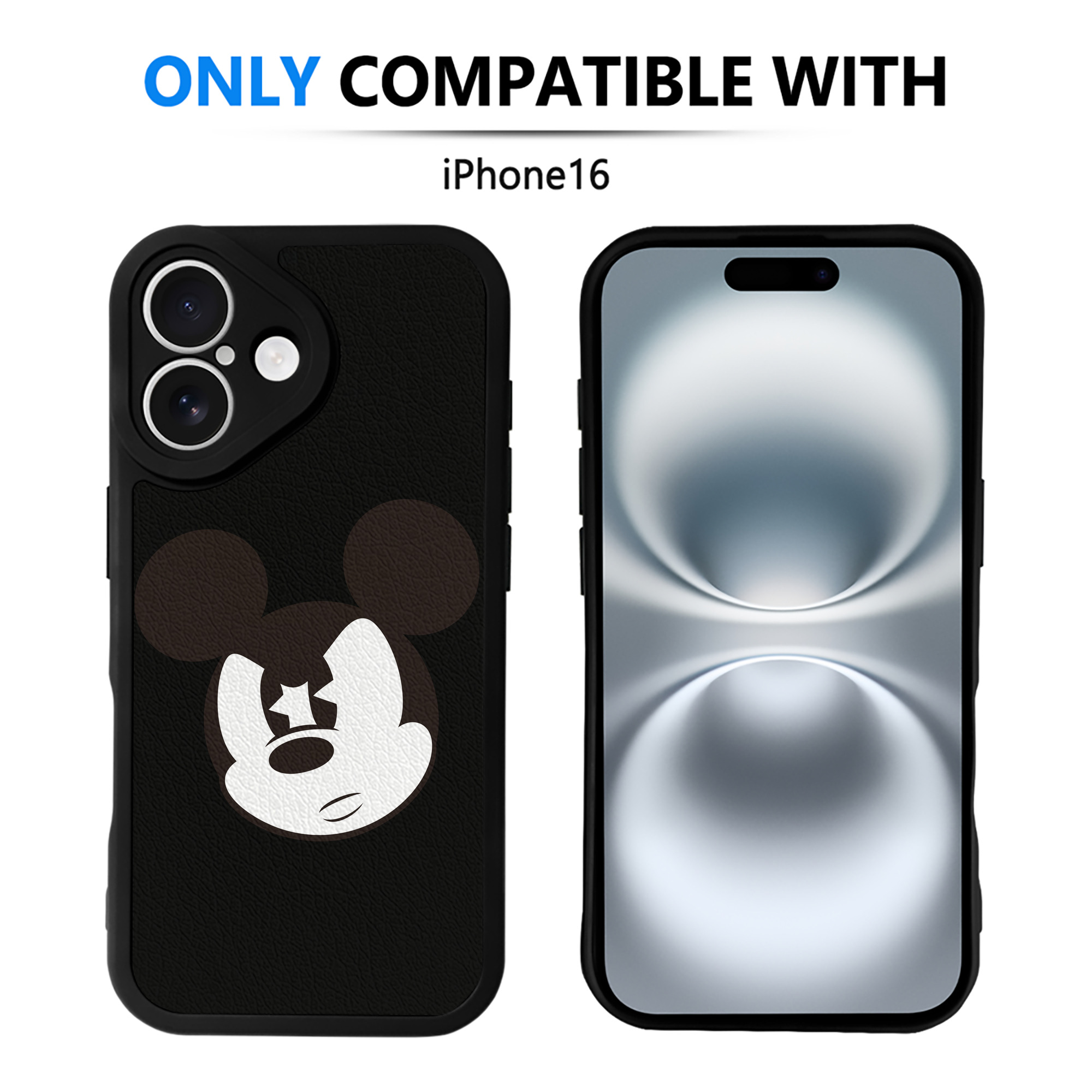 （画像用） ミッキーマウス Mickey Mouse 【iPhone 16シリーズ対応】シリコンスマホケース（レザー調） 材質：シリコン